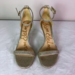 Sam Edelman Patti Sandals 8M Gold Glitter Stiletto Heel Ankle Strap Minimalist